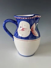 Vietri Solimene CAMPAGNA Pesce LARGE Blue Fish Terracotta Pitcher 64oz Italy
