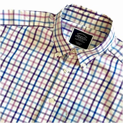 Charles Tyrwhitt Shirt Mens M Classic Fit Non-Iron Button Down Dress Multi Check