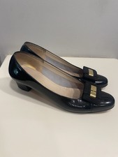 Vintage Salvatore Ferragamo Black Patent Leather Bow Pumps Heel Shoes 7 A2