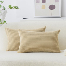 Taupe Pillow Covers Lumbar Pillows 12x20 Decorative Throw Pillows Striped Cordur