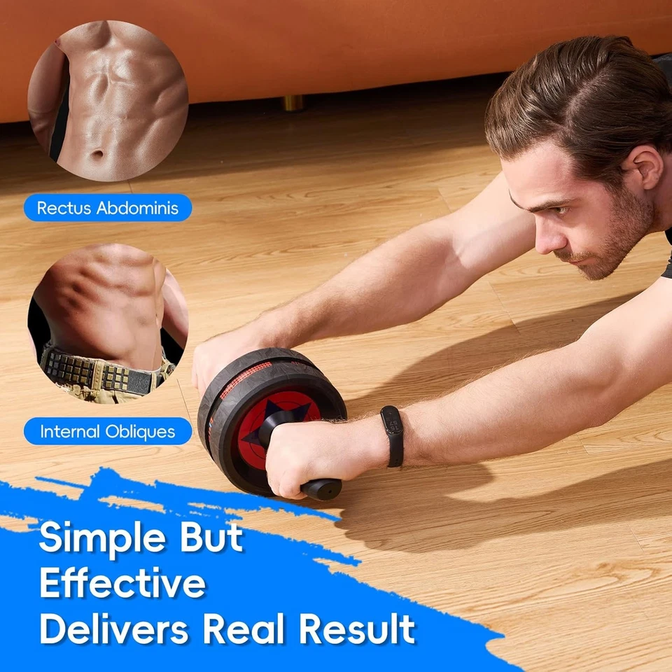 Rueda de rodillo abdominal para entrenamiento abdominal - Equipo de ejercicio abdominal con 2 azules  Foto 3 de 4