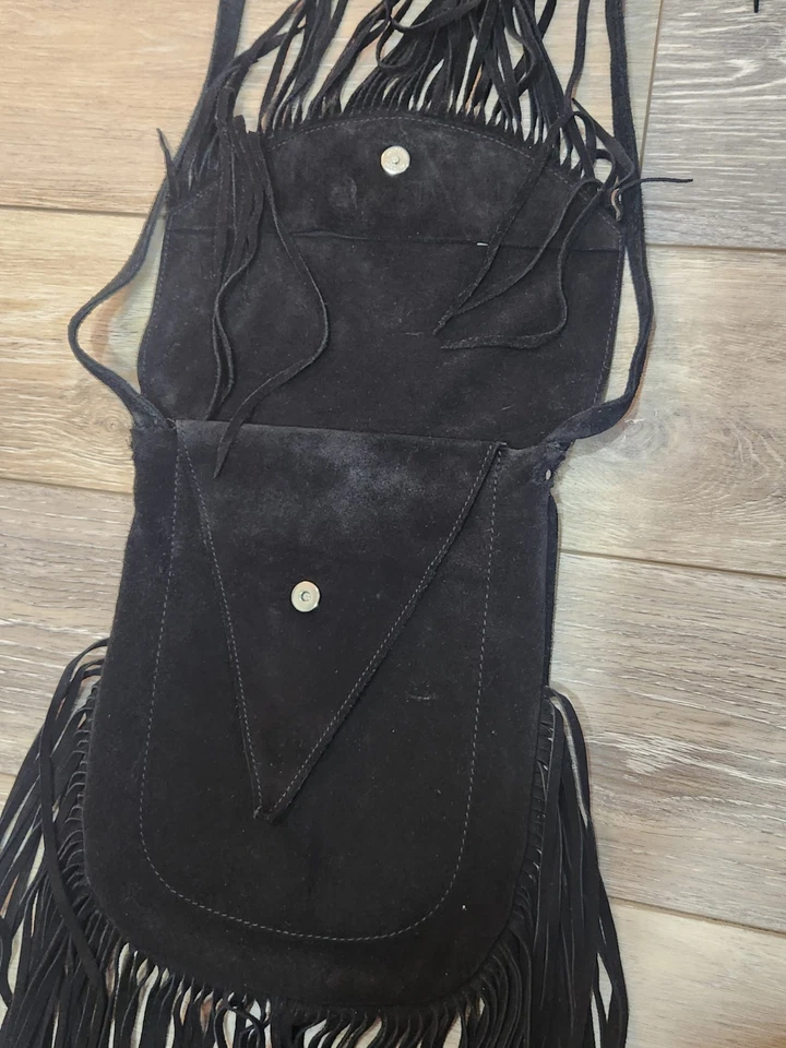 Black Fringe  Leather Crossbody Bag - Image 3 of 4