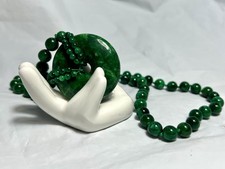 Vintage Imperial Emerald Jadeite Jade Bi Bead Necklace 25  