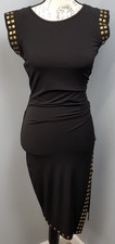 Michael Kors Studded Matte Jersey Dress Womens Small Black Side Ruched Cocktail