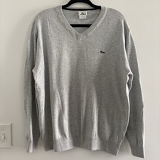 Lacoste Men  s Gray classic Designer V neck pullover sweater Size 6 L