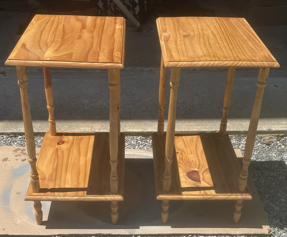 Pair of Pine Wood End Tables 11.5” x 16” x 21.5”, Simple Pine Stain - Image 4 of 4