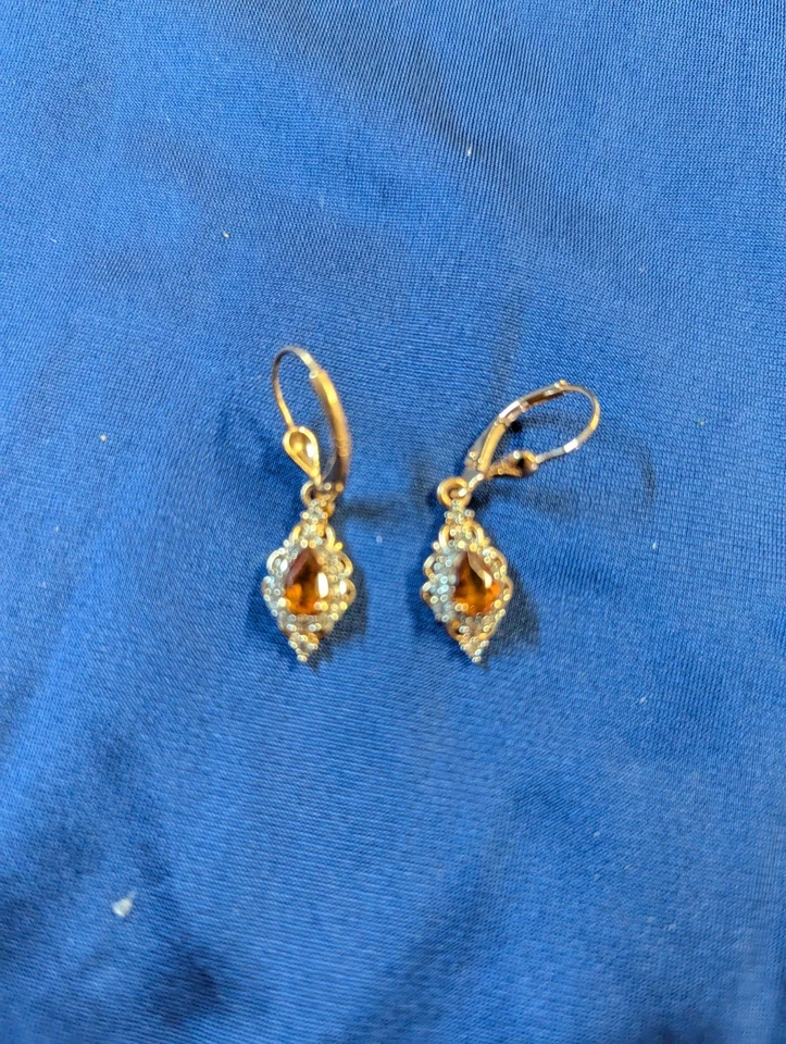 Ceylon Hessonite Garnet, Zircon Earrings in 18K Vermeil Over Sterling Silver#24 - Image 2 of 2