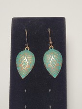 Copper Southwestern Style Earrings Teardrop Hook Natural Teal Patina Fashion