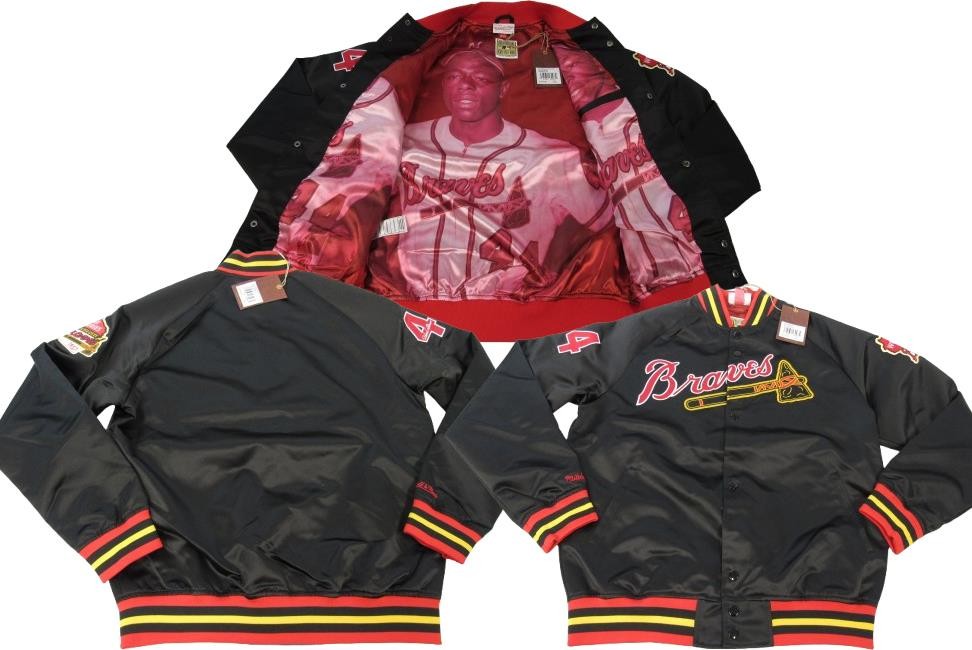 Hank Aaron #44 Atlanta Braves Mens Mitchell & Ness Satin Snap Jacket Coat $150