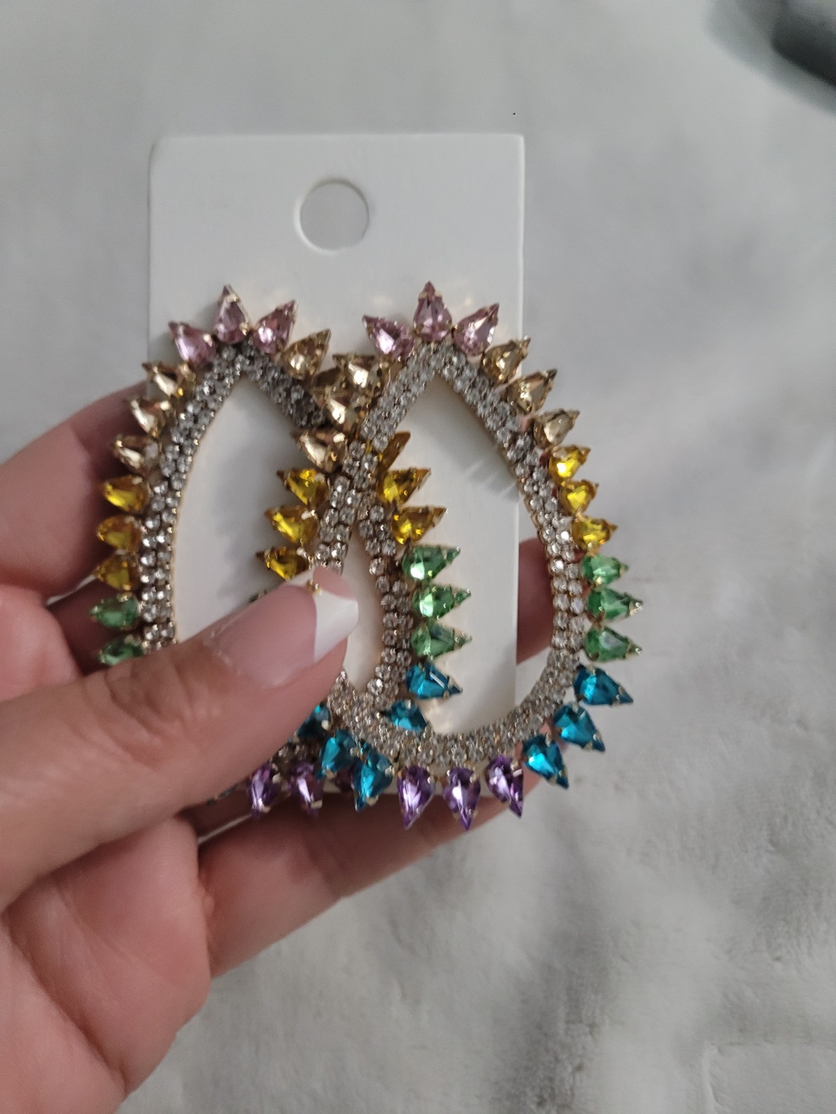 Large Rainbow Rhinestone Statement Earrings – - image 3
