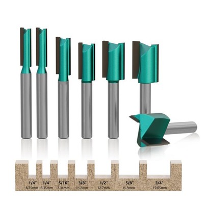 CSOOM 7Pcs Straight Router Bit Set 1/4'' Shank,Double Flute Straight Bit Dado ...