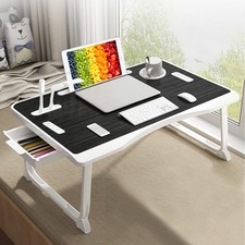 Foldable Laptop Bed Desk with USB Port, Cup Slot Side Drawer - Portable