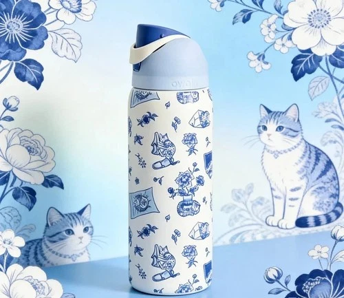 Owala FreeSip 32oz Water Bottle Delft Cats Limited Edition Stainless | US STOCK