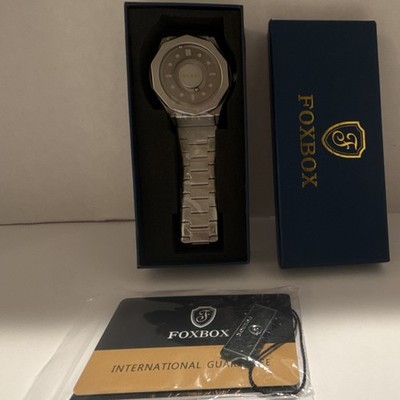 FOXBOX Silver Metal Analog Dodecagon Men's Wristwatch with Original Box