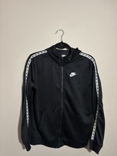 Nike Youth XL Black Full Zip Hoodie Jacket White Swoosh Logo