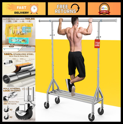 Heavy Duty Stainless Steel Clothing Rack 760LBS Capacity, Adjustable Rolling Gar