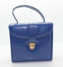 Retro Blue Faux Leather Mini Jewelry Traveling Case Organizer