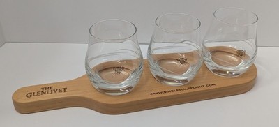 The Glenlivet Flight Serving Paddle w/3 Glasses Whiskey Scotch