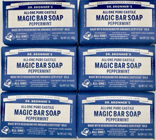 Dr. Bronner's - Pure-Castile Bar Soap Peppermint, 5 ounce, 6-Pack - Made with 