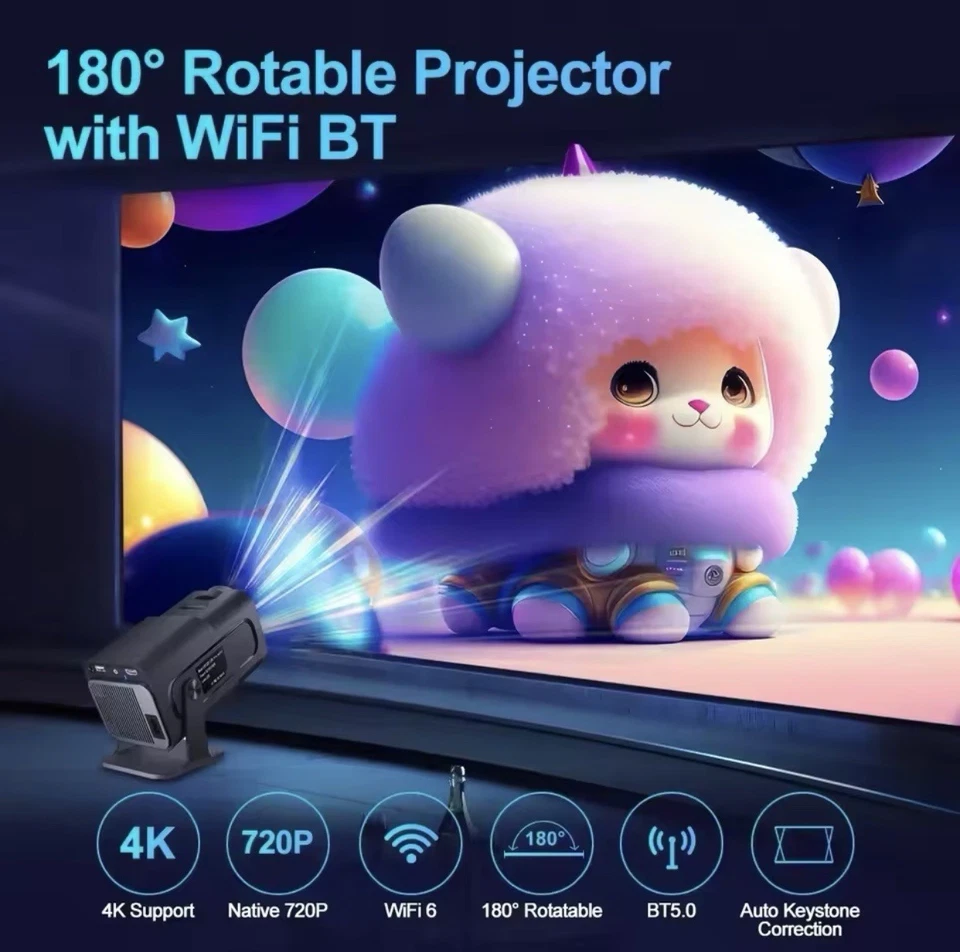 HY320 Mini Newly Native 720P Android 11 4K Projector 300ANSI Wifi6 BT5.0 Cinema  - Image 3 of 4