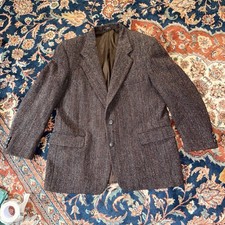 HARRIS TWEED Men  s 44R Brown Herringbone Scottish Wool Jacket Blazer VTG