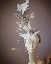 Kentucky Derby Hat Aimee Fuller Butterfly Silver Fascinator Hot Pink Headpiece