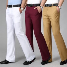 Men Bell Bottom Pants Retro 60s 70s Flare Formal Dress Trouser Slim Classic Soft