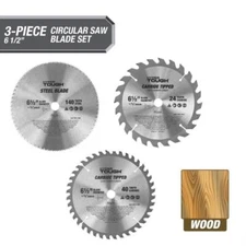 6-1/2-inch Circular Saw Blade Set 3-Piece High Tooth Count Wood Plywood Work New