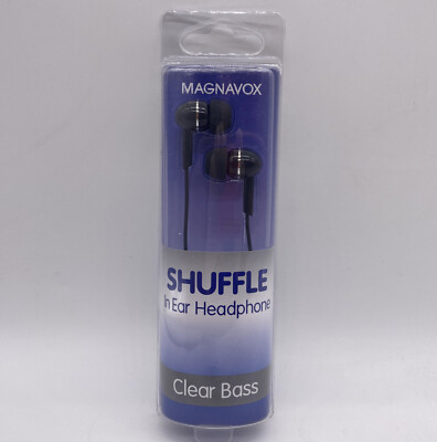 New Magnavox Clear Bass Shuffle Earbuds Headphones Black NIP