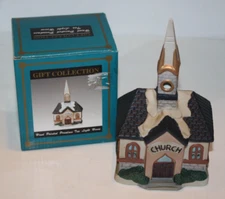 Porcelain Tea Light Church House Candle Holder Hand Painted Christmas Decoration