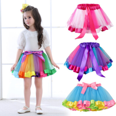 Children Girls Dance Tutu Skirt Fluffy Mesh Tulle Colorful Skirts Dress S/M/L