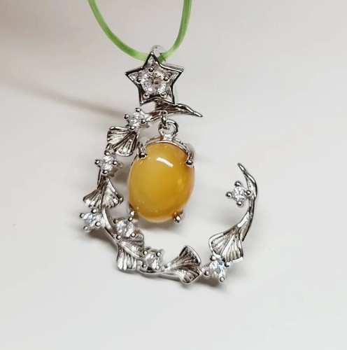 Certified Jade Star Pendant Silver Inlaid With Natural Yellow Jadeite 黄蛋面翡翠吊坠 - Picture 13 of 21