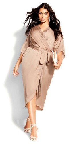 CITY CHIC Satin Sleek Faux Wrap Dress Taupe Women Plus Size 16 *missing tie* - Picture 14 of 14