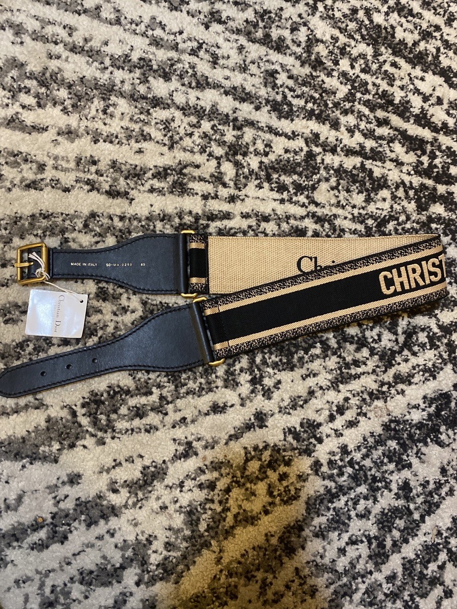 Christian Dior Embroidered Canvas Leather Black/Beige belt size 85 Christian Dior Embroidered Canvas Leather Black/Beige belt  main image 4