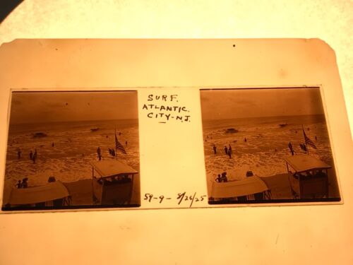 L1-22 ILFORD ALPHA LANTERN PLATE / SLIDE - SURF ON BEACH ATLANTIC CITY 8/26/1925 - Picture 1 of 2