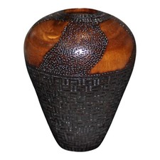 Wooden Vase Vessel Single Piece Hand Turned Carved Artist Signed Steve Hord VTG