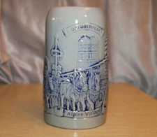 Alpine Village Oktoberfest Beer Stein Mug Embossed Carriage Ferris Wheel VTG
