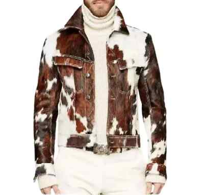 Men's Cowhide Hair on Pony Skin Jacket, Stylish Western Real Cowhide Outerwear