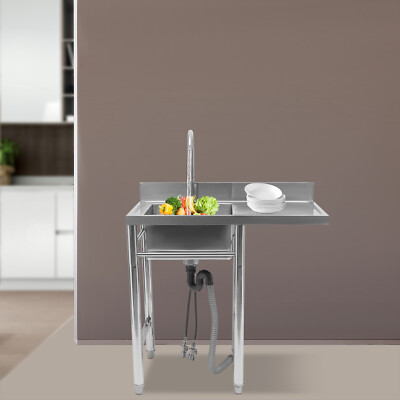Commercial Kitchen Sink Prep Table with Faucet 304 Stainless Steel Freestanding