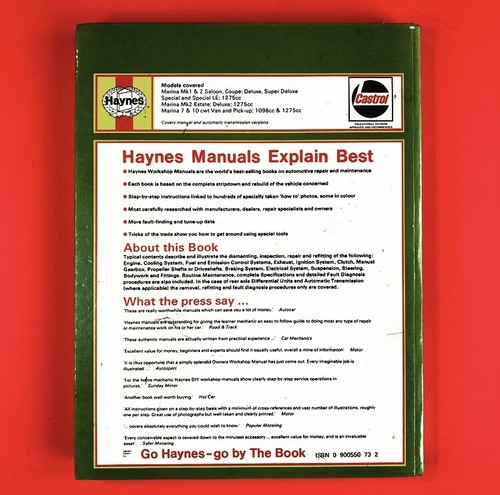 Haynes No. 073 - MORRIS MARINA 1300. All Models. 1971 to 1980 workshop manual - Picture 2 of 5