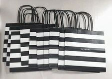 SEPHORA Signature Paper Gift Bags 8X8X4 Black & White Stripe - 10 Pack  NEW