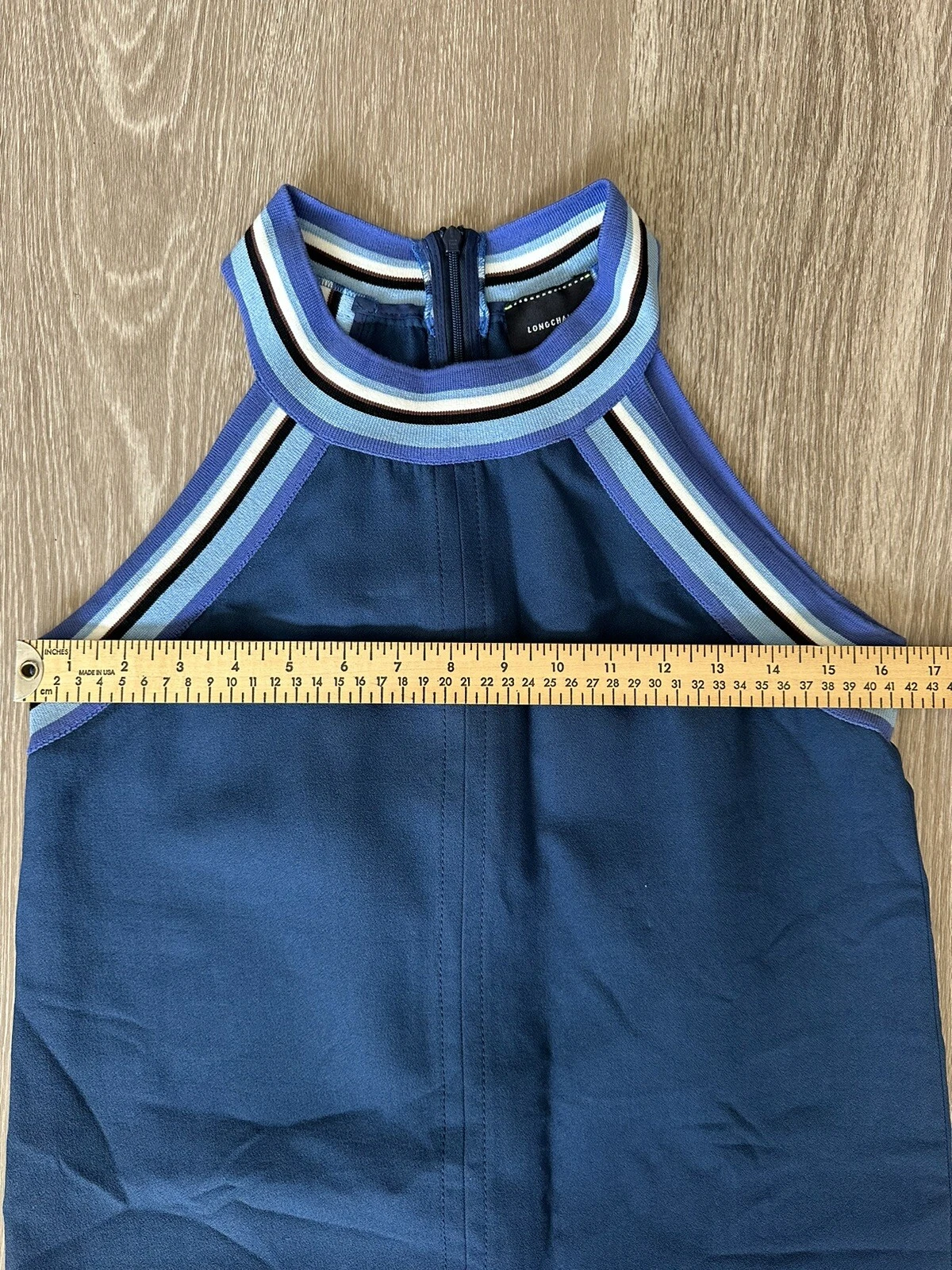 Abito da donna blu Longchamp taglia 36 blu marrone bianco 7824CFA abito con cerniera intera