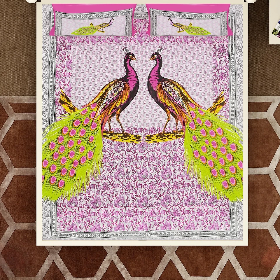 Sábana bajera boho tradicional india moderna de algodón floral con 2 fundas de almohada Foto 4 de 4