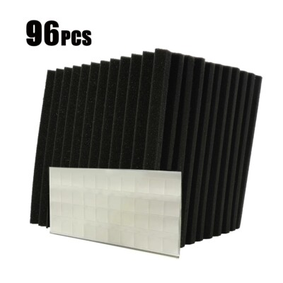 #ad 96pcs 12#x27;#x27;x12#x27;#x27;x1#x27;#x27; Black Acoustic Foam Wedge Sound Proofing Panel Nano Adhesive $45.90
