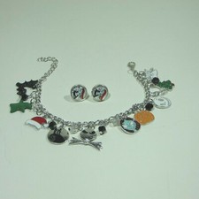 The Nightmare Before Christmas 9 Metal/Enamel Charm Bracelet  Stud Earring Set