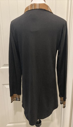 NWT Timeson Womens Lapel Pullover Tunic Sweater SZ XL Black with Plaid Features - Picture 5 of 12