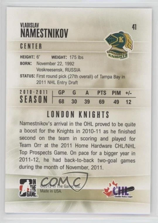 2011-12 ITG Heroes and Prospects Vladislav Namestnikov #41 - Image 2 of 2