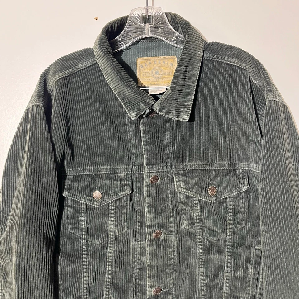 Chaqueta negra informal con cuello abotonado de pana de mezclilla GAP de colección grande para mujer Foto 3 de 4