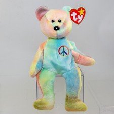 TY Beanie Baby - PEACE the Ty-Dyed Bear Yellow/Blue  8.5 inch  MWMT 