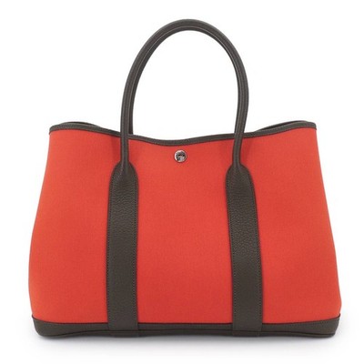 HERMES Garde Party PM Tote Bag Toile Militaire Orange Poppy Vert Olive 90324230